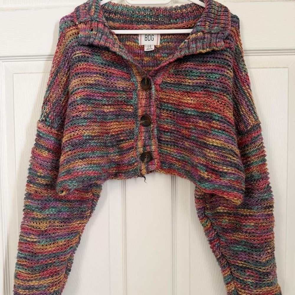 BDG Multicolored Cropped Striped Button-Up Cardigan